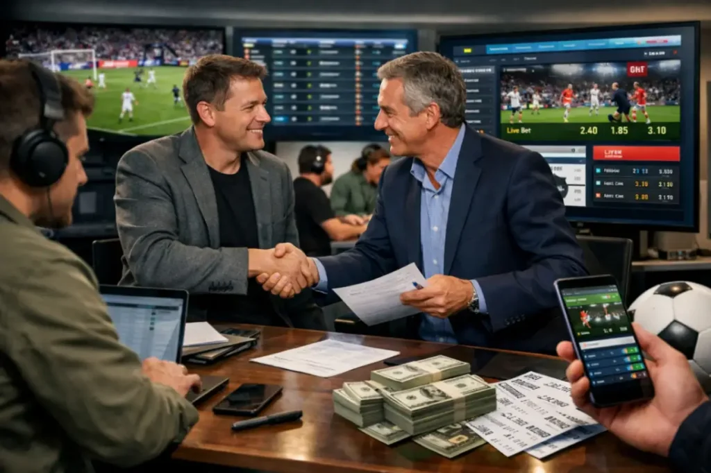 Почему спортивные медиа сотрудничают с букмекерами. Примеры партнерств ESPN, Sky Sports, Bet365 и других брендов.